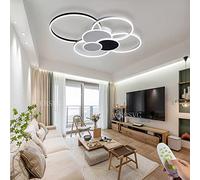 LYMSXAZOU Modern 100W LED Ceiling Light with Remote Control Dimmable 3500K 6500K Black 7 Ring Design Hall Lamp for Living Room Bedroom Kitchen Dining 8000LM Brightness L100cm