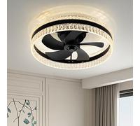 LYMSXAZOU Modern Bladeless Ceiling Fan Quiet with Light Dimmable Flush Mount LED for Bedroom Living Room(Black)
