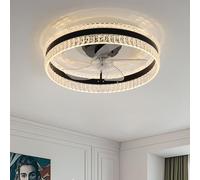LYMSXAZOU Modern Bladeless Ceiling Fan Quiet with Light Dimmable Flush Mount LED for Bedroom Living Room(Transparent)
