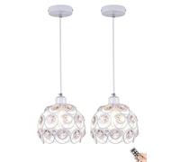 LYMSXAZOU Modern Crystal Pendant Light with Remote Control and Bulb Rechargeable Battery Operated No Wiring Needed Stylish Ceiling Hanging Lamp for Kitchen Dining Room Living Bedroom White