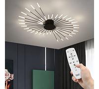 LYMSXAZOU Modern Fireworks Ceiling Light With Remote Control, LED Creative Flower Shape Lamp Fixture Nordic Semi-Flush Mount Acrylic Lighting For Living Dining Room Bedroom (Black,42-Light)