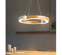 LYMSXAZOU Modern LED Pendant Light for Dining Table Round Wooden Chandelier with Adjustable White Metal and Acrylic Shade Stylish Ring Design Living Room Kitchen Bar - 48cm (6000K)