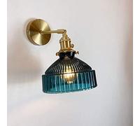 LYMSXAZOU Nordic Personality Glass Brass Wall Lamp Literary Fresh Wind Light E27 Socket Lighting Fitting Bedroom Bedside for Dining Room Aisle Balcony Sconce,Blue