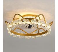 LYMSXAZOU Pendant lights for hallway Crystal Flower Light Remote Control Low Profile Dimmable LED Ceiling Fan Gold Crown Girls Bedroom Room Nursery