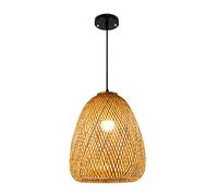 LYMSXAZOU Rattan Pendant Light Fixture Hand-Woven Bamboo Lantern Hanging Lights Retro Boho Wicker Ceiling Lighting for Farmhouse Restaurant Cafe Bar Kitchen Island (B)