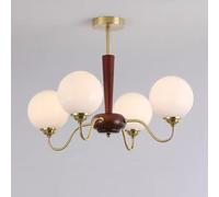 LYMSXAZOU Retro American Magic Bean Chandelier, Rustic Walnut Iron Vintage Lighting, Industrial Pendant Light, Farmhouse Ceiling Fixture, Antique Lamp,4 heads