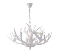 LYMSXAZOU Rustic Deer Antler Chandelier 6-8 Light Stag Lamp LED Bulbs Included Resin Material Unique Home Lighting Fixture for Interior Decoration (85x40cm White)