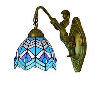 LYMSXAZOU Single Head Vintage Wall Lamp Creative Blue Handmade Lampshade Bedside E27 Stained Glass Sconces Lighting for Bedrooms Study Restaurant Kitchen Living Room