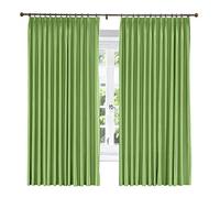 LYMSXAZOU Solid Green Polyester Cotton Silk Curtain 55" W x 72" L Energy Saving & Soundproof Pinch Pleated Satin Drapery with Blackout Lined Window Treatment Panel for Home Décor (1 Panel)