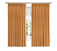 LYMSXAZOU Solid Silk Satin Drapery Curtain Panel Energy Saving Soundproof Blackout Lined 66" W x 72" L Pinch Pleated Window Treatment Polyester Cotton Blend Copper Color