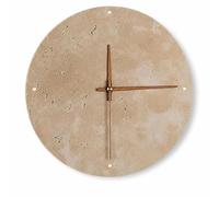 LYMSXAZOU Travertine Wall Sconce Yellow Stone with Clock, Round Natural LED Lamp Hardwired Modern Nordic Light Fixture for Bedroom Living Room Hallway Hotel(30cm)