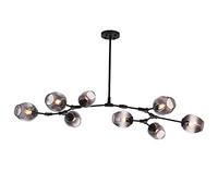 LYMSXAZOU Vintage Bubble Glass Chandelier Modern 9-lights Irregular Metal During Light Adjustable Unique Hanging For Kitchen Island Dining Room-Gradient smoke gray lampshade Black 8 heads