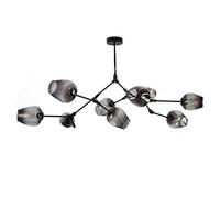 LYMSXAZOU Vintage Bubble Glass Chandelier Modern 9-lights Irregular Metal During Light Adjustable Unique Hanging For Kitchen Island Dining Room-Gradient smoke gray lampshade Black 9 heads