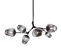LYMSXAZOU Vintage Bubble Glass Chandelier Modern 9-lights Irregular Metal During Light Adjustable Unique Hanging For Kitchen Island Dining Room-Gradient smoke gray lampshade Black 6 heads