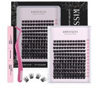 DIY Cluster Eyelash Extensions Kit with Lash Bond & Seal and Applicator, 144 Pcs 0.10mm 56D 9-15mm Mixed Wide-stem Cluster Lash, Individual Lashes Kit at Home (144P Eyelash Kit, Mix 9-15mm)