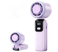 LYMYBETY Handheld Fan with LED Display & 90° Folding - USB Rechargeable Portable Fans Mini,Up 12 Hours 5 Speeds Lightweight Foldable Personal Cooling Fan for Travel, Office, Home (Purple)