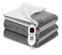 LYMYBETY Heated Throw Electric Blanket, 160 X 130cm Flannel Heated Blanket, 6 Heat and 1-8h Timer, Grey Electric Throw for Sofa and Bed, Fast Heating Electric Overblanket, Machine Washable
