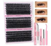 LYMYBETY Individual Eyelashes Kit with Lash Bond & Seal and Applicator and Lash Remover, 280Pcs Mixed 10-18mm D Curl 3D Wispy Natural Russian Cluster Lashes Kit(70+80+90 KIT2, 10-18mm)