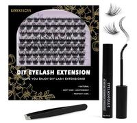 LYMYBETY Individual Lashes Extension Kit 70 Wide-Stem 9-15mm Mix False Eyelashes with Lash Glue and Applicator DIY Soft Natural Portable Cluster Extensions at Home (Mix 9-15mm, FD20 Light Suit)