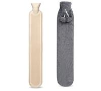 LYMYBETY Long Hot Water Bottle with Fluffy Cover, Large 2L Capacity Soft Premium Faux Fur 73cm Rubber Bag for Neck, Waist, Abdomen, Legs (Dark Grey), 1.0 count, Pack of 2