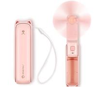 LYMYBETY Portable Handheld Fan, USB Rechargeable Mini Hand Held Travel Fans, Folding Pocket Fan 3 Speeds, 24 Working Hours, Small Personal Desk Fan Flashlight Home Travel Outdoor Use, Pink