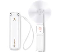 LYMYBETY Portable Handheld Fan, USB Rechargeable Mini Hand Held Travel Fans, Folding Pocket Fan with 3 Speeds, 24 Working Hours, Small Personal Desk Flashlight for Home Outdoor Use, White