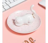 Lynagert Cat Ring Holder Ceramic Jewelry Dish - Trinket Tray for Earrings and Organizer - Funny Themed Gifts for Cat Mom, Lovers, Birthday Gifts for Women
