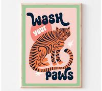 LYNARTFN Funny Bathroom Animal Wall Art Pictures Fun Toilet Canvas Prints Trendy Tiger Wash Your Paws Posters Funky Home Wall Decor 16x24in Unframed
