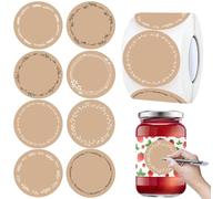 LYNBLY Pack of 500 Brown Floral Kraft Paper Round Stickers, 4 cm, for Labelling, Baking, Gift Bags, Cards, Envelopes, Bottles, Weddings