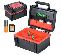 LYNCA Hard Battery Organizer Storage Box and SD Card Case Holder - Holds 35 AAA Batteries and 6 SD Cards - With Built-in Tester
