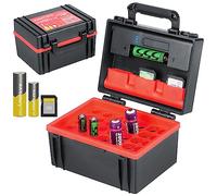 LYNCA Hard Storage Box for SD Cards and Batteries - Contains 6 SD, 20 AA and 15 AAA - With Built-in Battery Tester