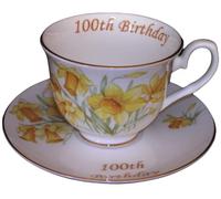 Lyndas Gifts 100th birthday gift Bone china cup and saucer in the Daffodil pattern