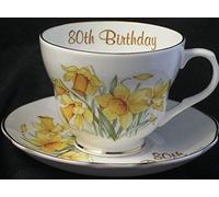 Lyndas Gifts 80th birthday gift cup and saucer in Bone China in the Daffodil pattern