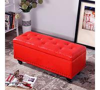 LYNEFOIN Faux Leather Storage Ottoman Bench,Pu Leather End of Bed Bench with Storage Space,Modern Home Bedroom Living Room Footstools Multifunction Benches-Bright red 60x40x45cm(24x16x18inc