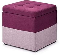 LYNEFOIN Footstool Foot stool Cube Fabric Upholstered Storage Ottoman,With Hinged Lid Storage Chest Footrest,Versatile Space-saving Storage Toy Box-Purple 40x40x40cm Home Decor Stool