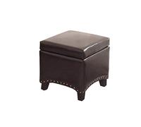 LYNEFOIN Ottomans Foot Stool Square Storage Ottoman Leather Footstool Footrest With Lid With Wood Legs Small Footstool Dressing Table Living Room Pouffe Footrest- Blue (Dark Brown)