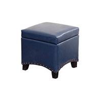 LYNEFOIN Ottomans Foot Stool Square Storage Ottoman Leather Footstool Footrest With Lid With Wood Legs Small Footstool Dressing Table Living Room Pouffe Footrest- Blue (Blue)