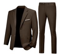 Lynerun Mens 2 Piece Suit Slim 2 Button Prom Suit Jacket Pants Tuxedo Set, Coffee, L