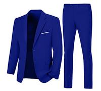 Lynerun Mens Slim Fit 2 Piece Suit Two Button Notched Lapel Solid Suit Jacket Pants Set Tuxedo for Prom, Royal Blue, XL