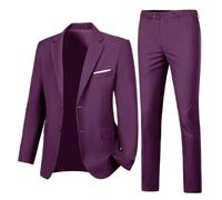 Lynerun Mens Slim Fit 2 Piece Suit Two Button Notched Lapel Solid Suit Jacket Pants Set Tuxedo for Prom, Grape Purple, M