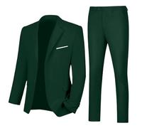 Lynerun Mens Slim Fit 2 Piece Suit Two Button Notched Lapel Solid Suit Jacket Pants Set Tuxedo for Prom, Dark Green, L