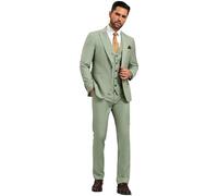 Lynerun Men's Slim Fit 3-Piece Peak Lapel Suit Blazer Vest Pants Formal 1 Button Tuxedo for Business Prom, Light Green, XL