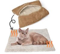 Lyneun Cat Bed Washable 80x60cm - 4 in 1 Foldable Pet Bed, Warm Soft Kitten Cushion for Indoor Cats