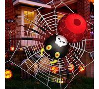 Lyneun Halloween Inflatable Spider Light Decoration 3.6Ft,With Round Shape Spider Web Decoration Inflatable Outdoor,16 Colors LED Lights Built-in Spider Halloween decor for Party Garden Yard Lawn