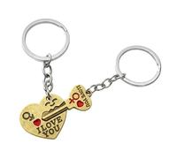 LynixTrade 1 Pair Romantic Matching Couple Keyrings Gift Set - Cute Heart and Key Design for Him and Her, Perfect Couples Gifts for Boyfriend, Girlfriend or Anniversary (Copper)