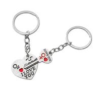 LynixTrade 1 Pair Romantic Matching Couple Keyrings Gift Set - Cute Heart and Key Design for Him and Her, Perfect Couples Gifts for Boyfriend, Girlfriend or Anniversary (Silver)
