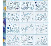 LynixTrade 12Pcs Stencils for Crafts Reusable, Nature Flower Stencils for Fabric Painting, Floral Leaves & Flower Drawing Templates for Painting on Wood Canvas DIY Art Card Window Wall Decor