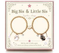 LynixTrade 2 Pcs Big Sister Little Sister Matching Bracelets | Star Charm Bracelet Set with Cute Cat Charms, Gift Box and Sister Card, Birthday Gift for Girls
