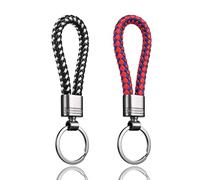 LynixTrade 2 Pcs Key Rings, Leather Keyrings for Women and Men, Car Keychain Rings, Leather Key Fobs Holder, Personalised Car Keys Ring Clips, Keyrings Black and White, Red and Blue