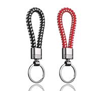 LynixTrade 2 Pcs Key Rings, Leather Keyrings for Women and Men, Car Keychain Rings, Leather Key Fobs Holder, Personalised Car Keys Ring Clips, Keyrings Black and White, Red and White